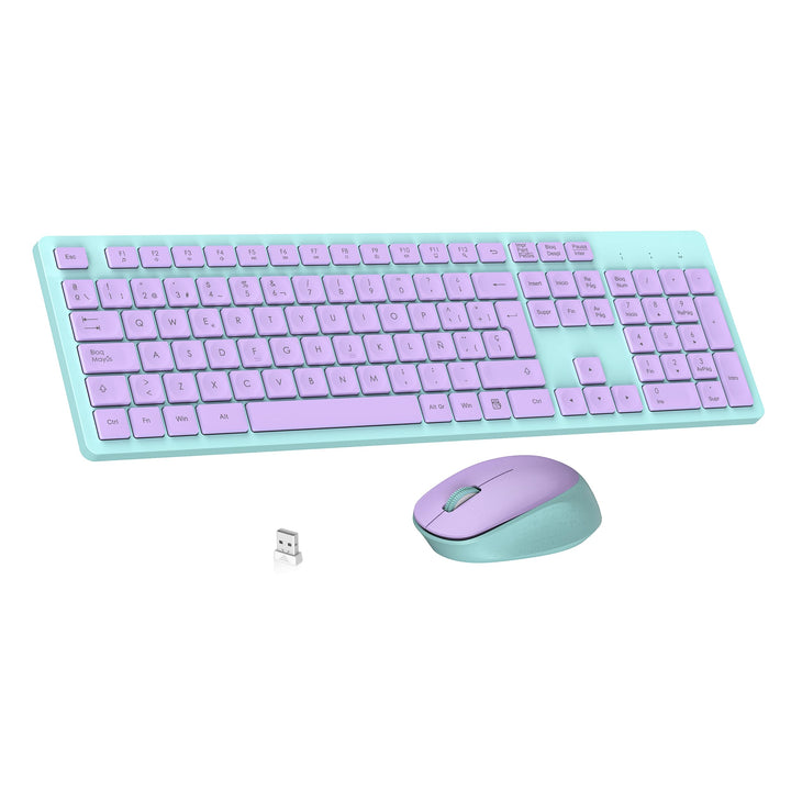 LeadsaiL Kabellose Tastatur und Maus, ergonomische kabellose Tastatur und Maus, Spanisch QWERTY, vol
