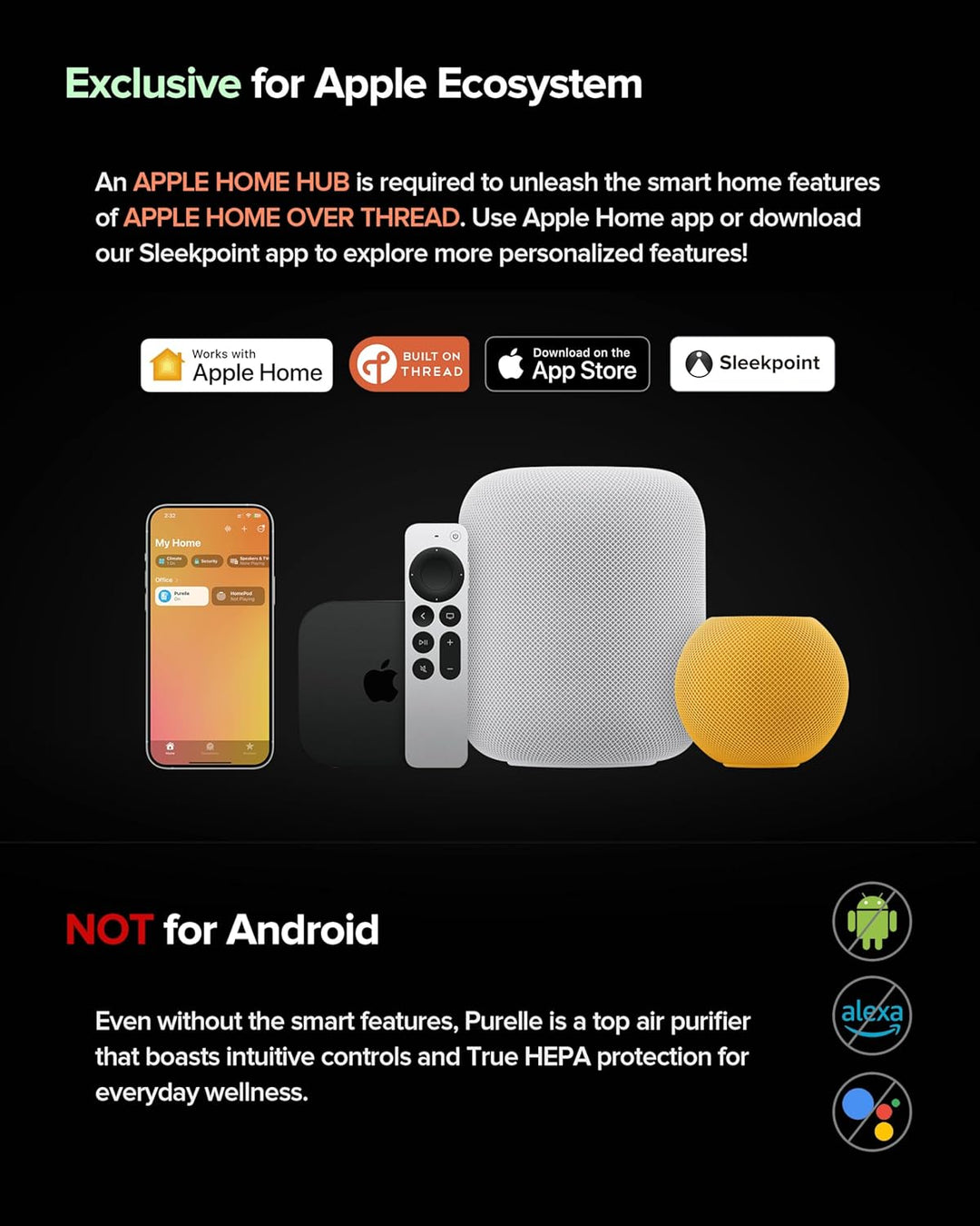 Airversa Smart Luftreiniger HomeKit 99,99% PM2.5 bis 100 m² AP2 | Thread, Siri, App, 23 dB Schlafmod