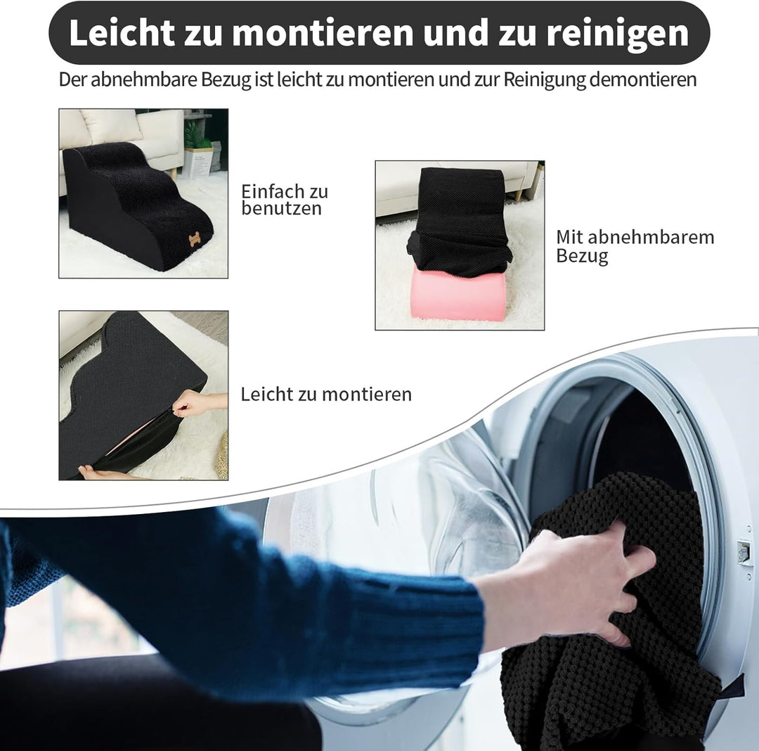 Nepfaivy Hundetreppe für Kleine Hunde 3-Stufig, Haustiertreppe für Bett und Sofa aus Hochdichtem Sch