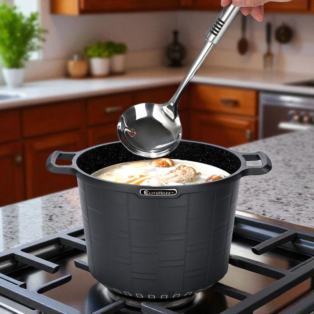 EliteHoff Kochtopf Induktion, Premium Topf 24cm 6.5 liter mit Glasdeckel, Suppentopf Aluminiumguss m