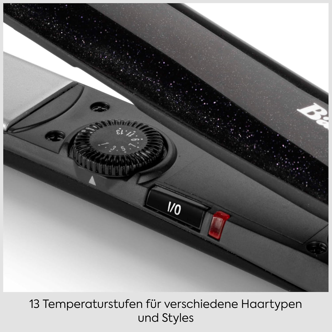 BaByliss Midnight Shine Glätteisen, Haarglätter mit Titan‑Keramikplatten, Extra lange Stylingplatten