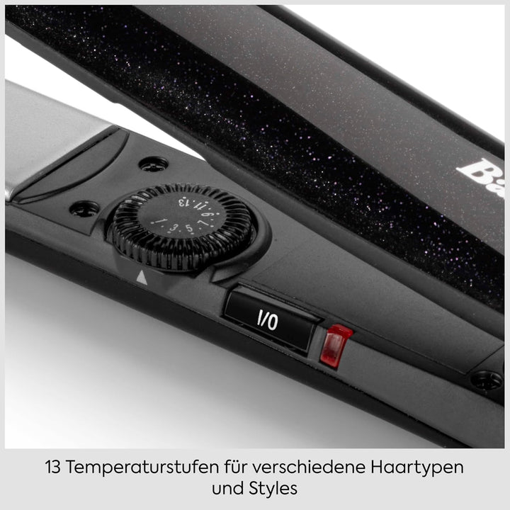BaByliss Midnight Shine Glätteisen, Haarglätter mit Titan‑Keramikplatten, Extra lange Stylingplatten