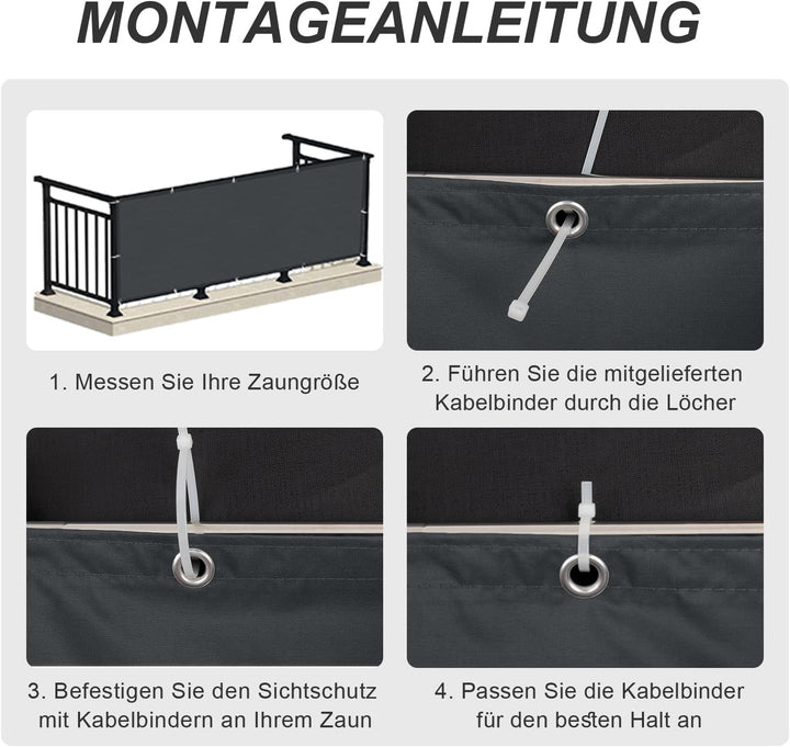 LOVE STORY Balkon Sichtschutz Wetterfest 85x500cm PES Balkonabdeckung，Windschutz und UV-Schutz mit K