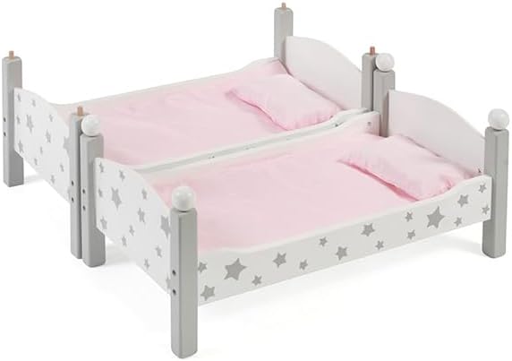 Bayer Chic 2000® Puppenbett Doppelstockbett – Stars Grau– Puppenhochbett mit Leiter & Bettwäsche – P