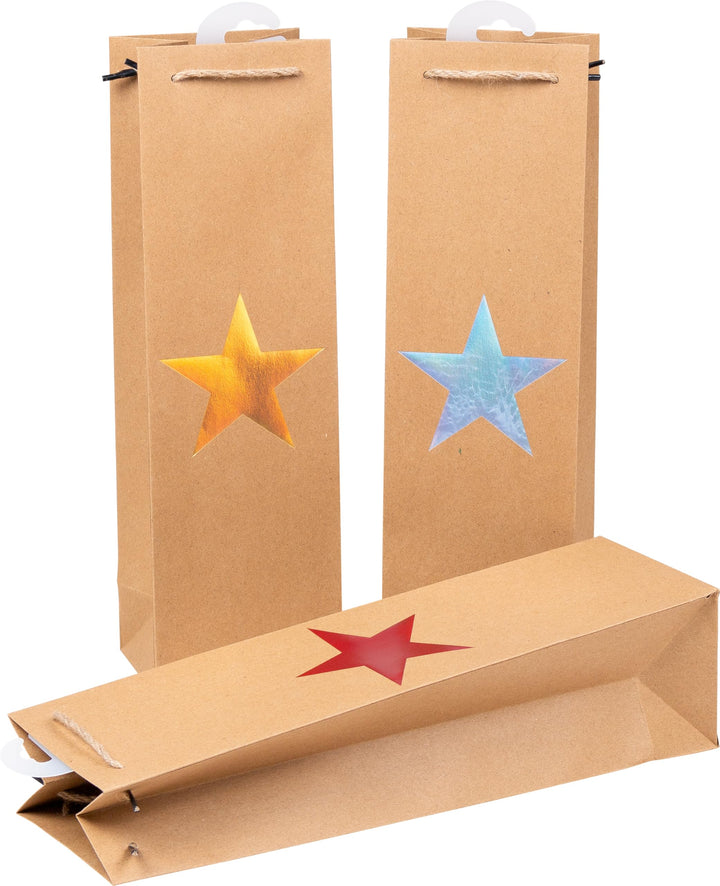 HEKU Weihnachts-Flaschentaschen mit stilvollem Stern-Motiv, 24 Stück, 3 Farben (rot, silber, gold),