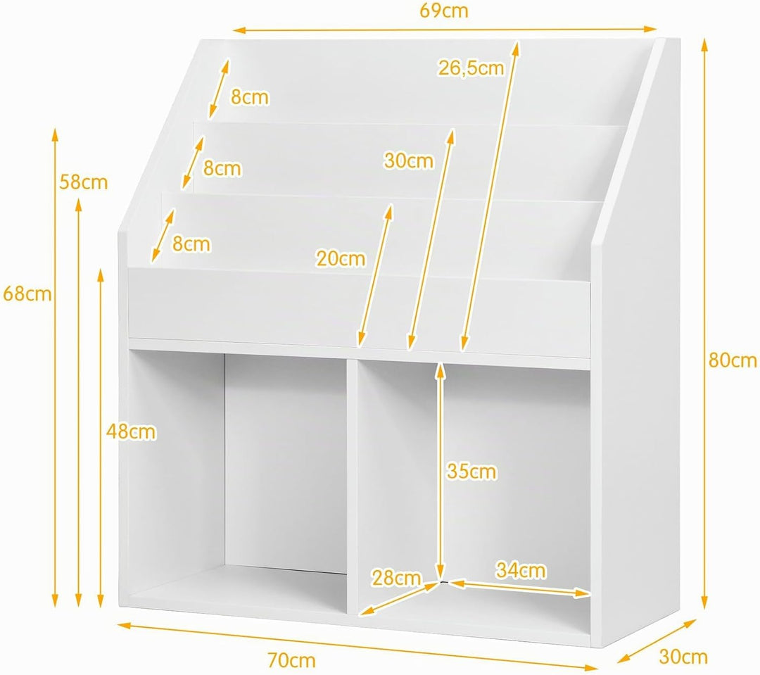 COSTWAY Bücherregal für Kinder, Spielzeugregal aus Holz mit 3-stufigem Fach &amp; 2 Ablagen, 2 in 1 Kind