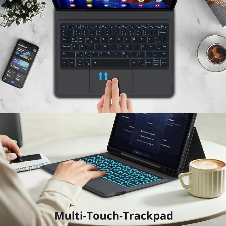 Für Samsung Galaxy Tab A11+/A9+ 11 Zoll Hülle mit Tastatur - Folio 7 Farbige Beleuchtete Tablet Cove