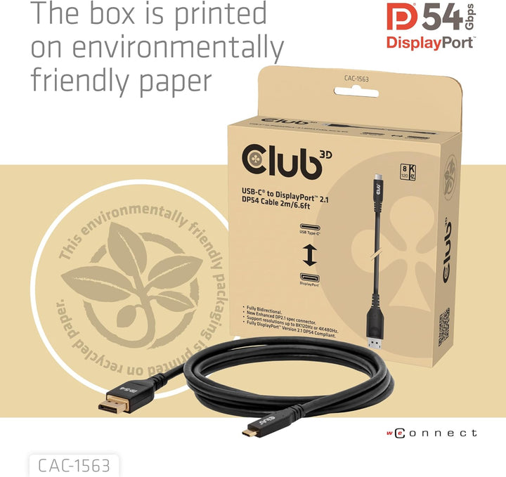 Club3D CAC-1563 USB-C® auf DisplayPort™ 2.1 DP54 Bidirektionales Kabel 8K120Hz 2m