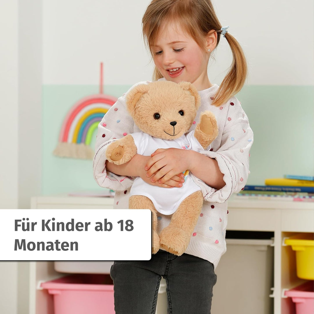 BABY born Singender Teddy, Plüschbär mit Soundfunktion, weissem Strampler und beweglichen Armen und