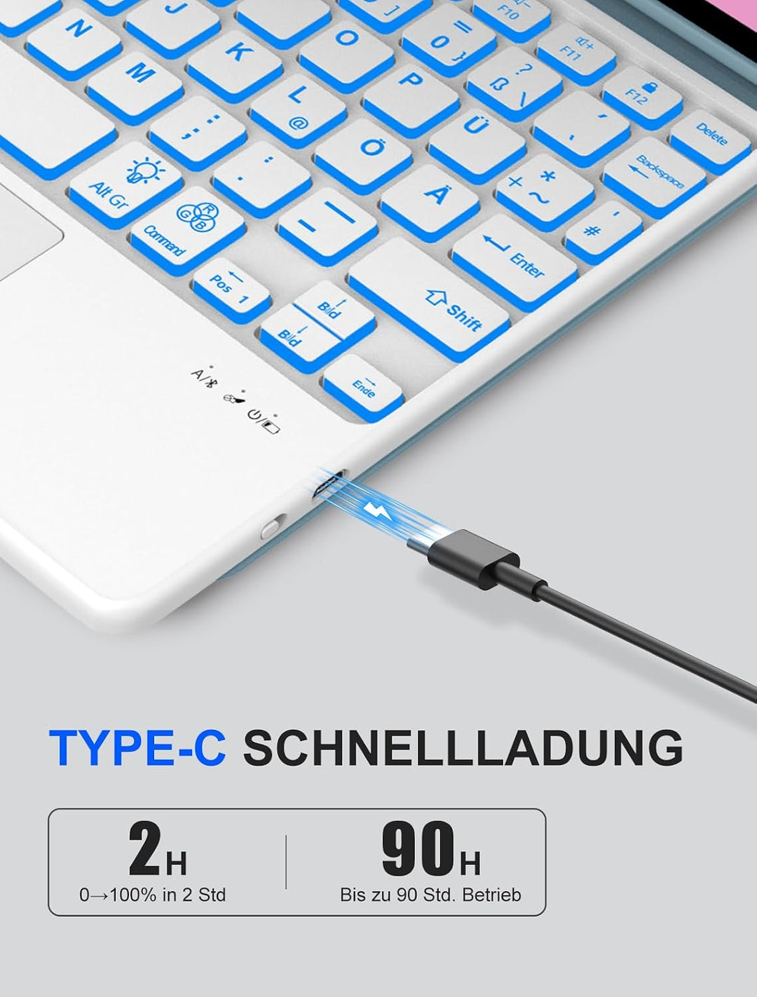 JADEMALL Für Lenovo Idea Tab 11 Hülle mit Touchpad &amp; Beleuchtung QWERTZ | Mit 7-Farben Beleuchtung &amp;