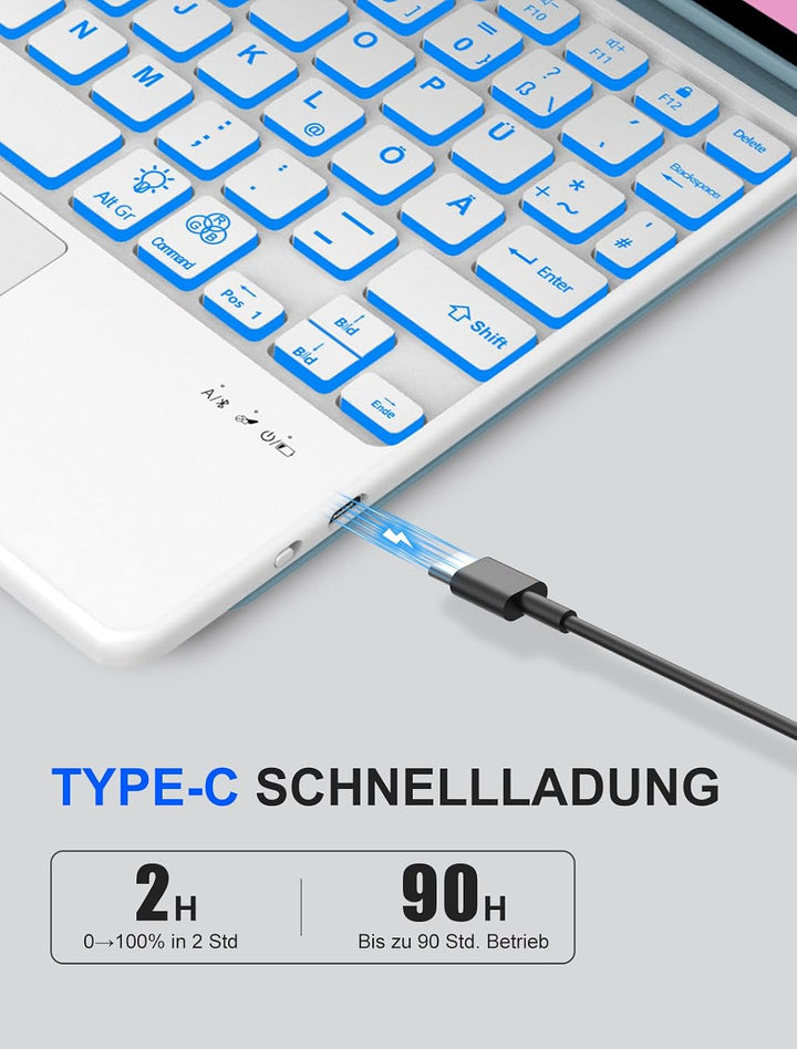 JADEMALL Für Lenovo Idea Tab 11 Hülle mit Touchpad &amp; Beleuchtung QWERTZ | Mit 7-Farben Beleuchtung &amp;