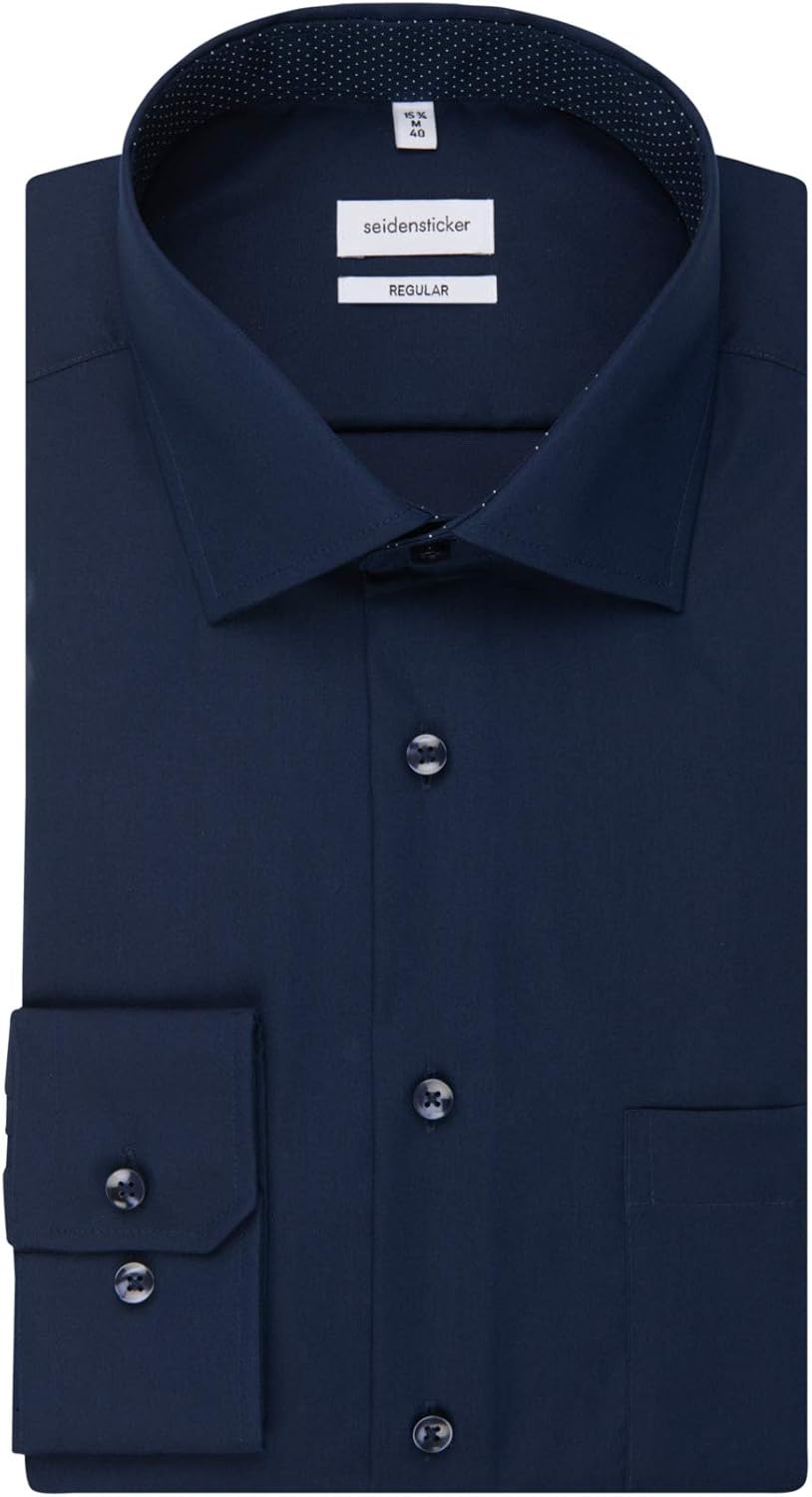 Seidensticker Herren Men Regular Patch Longsleeve Hemd (1er Pack) 38 Dunkelblau(193690), 38 Dunkelbl