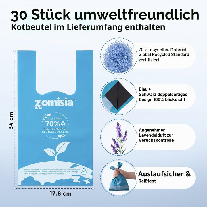 ZOMISIA 81cm Haustier Hundekotsammler mit 30 Abfallbeuteln - Faltbarer Hundekotschaufel &amp; Hundekotgr