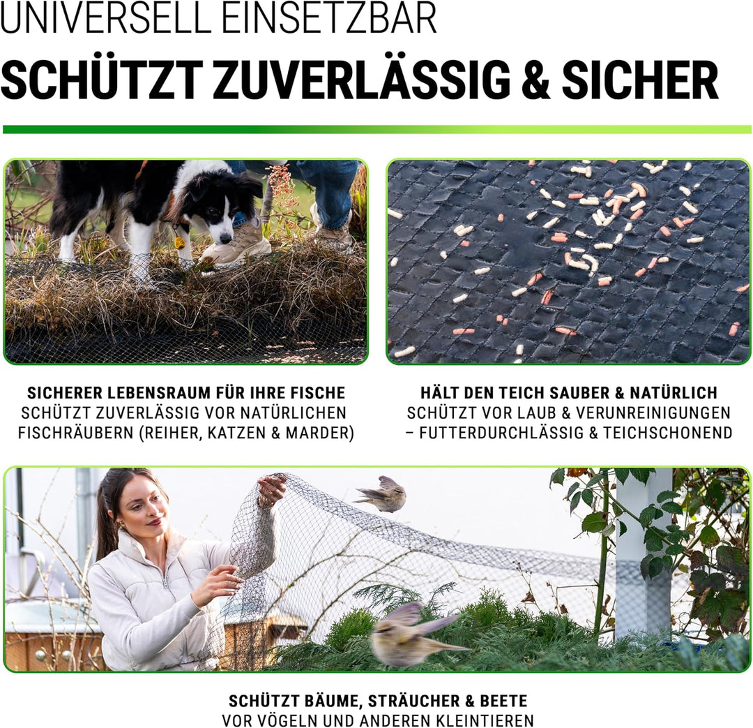 FISO® Teichnetz - 5x6m I Vogelschutznetz engmaschig, robust, witterungs- &amp; UV-beständig I Schwarzes