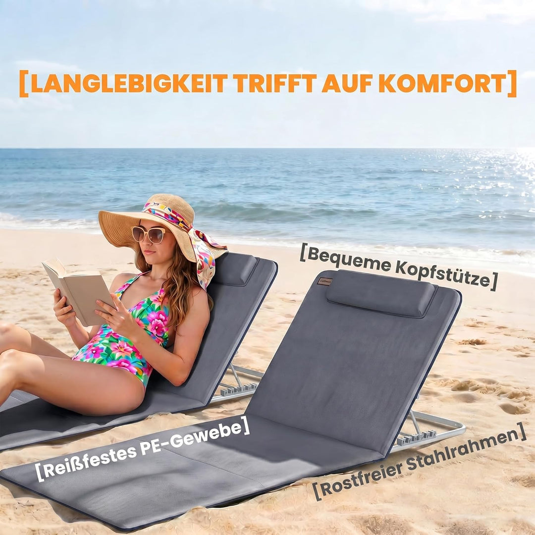 Outsunny Strandmatte, 2er Set, Faltbare Strandmatratze, Sonnenmatte, 5-stufige Höhe, mit Tragetasche