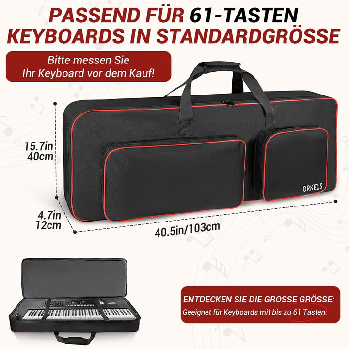Keyboard Tasche für E-Piano, Gepolsterte 600D Wasserdichte Keyboard Tasche mit Rucksackgurten & Zube