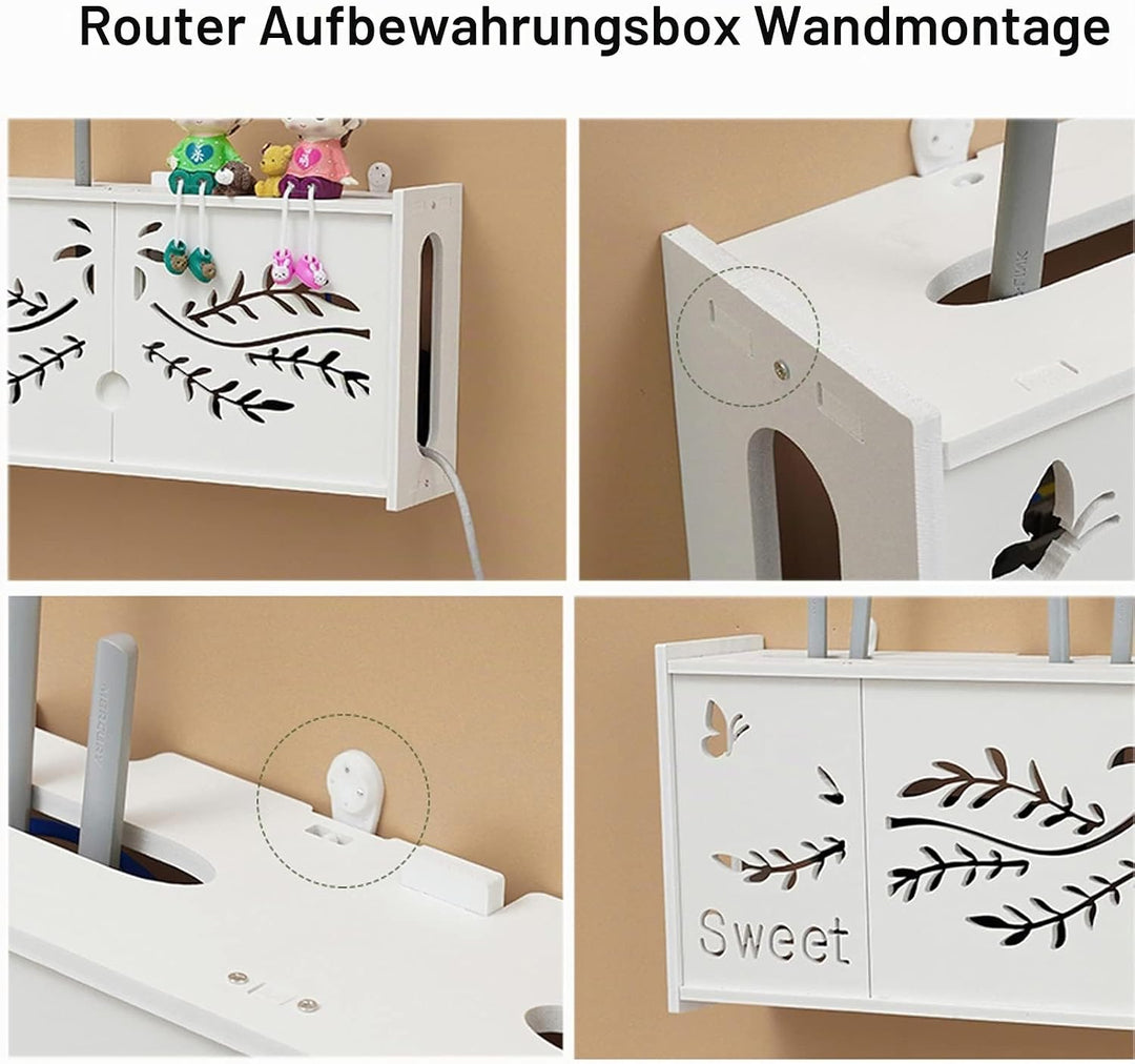 PPGE Home Wand Router Aufbewahrungsbox Weiss, WLAN Router Regal Wandmontage, Router Box Aufbewahrung