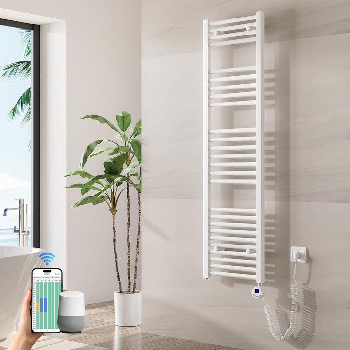 Heilmetz Badheizkörper Elektrisch mit Smart WiFi Heizstab 500W Leistung 1400 x 400 mm Weiss Gerade B