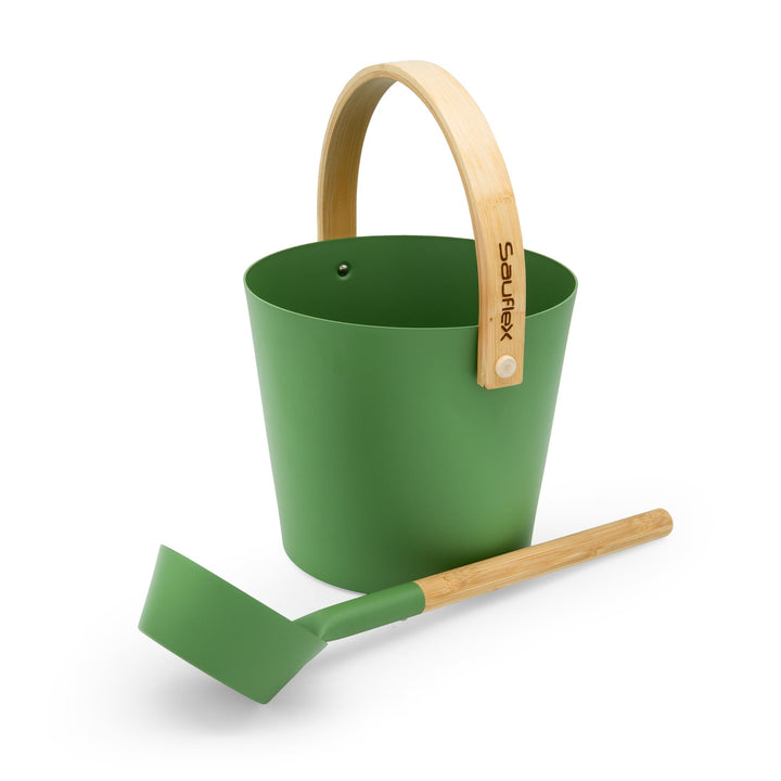Sauna Zubehör Set: 4L Aluminium Eimer und 42cm Kelle, Bambusgriffe (Waldgrün), Waldgrün