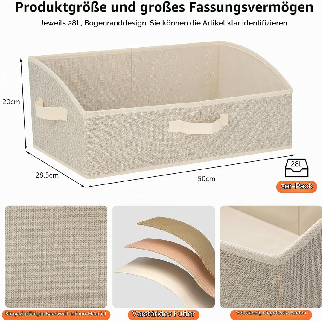 AiQInu Aufbewahrungsbox 2 Stück mit Griffen 28L,Faltbare Aufbewahrungskorb stoff 50x28.5x20cm,Grosse