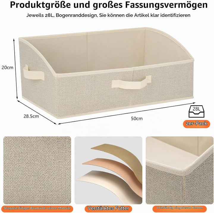 AiQInu Aufbewahrungsbox 2 Stück mit Griffen 28L,Faltbare Aufbewahrungskorb stoff 50x28.5x20cm,Grosse