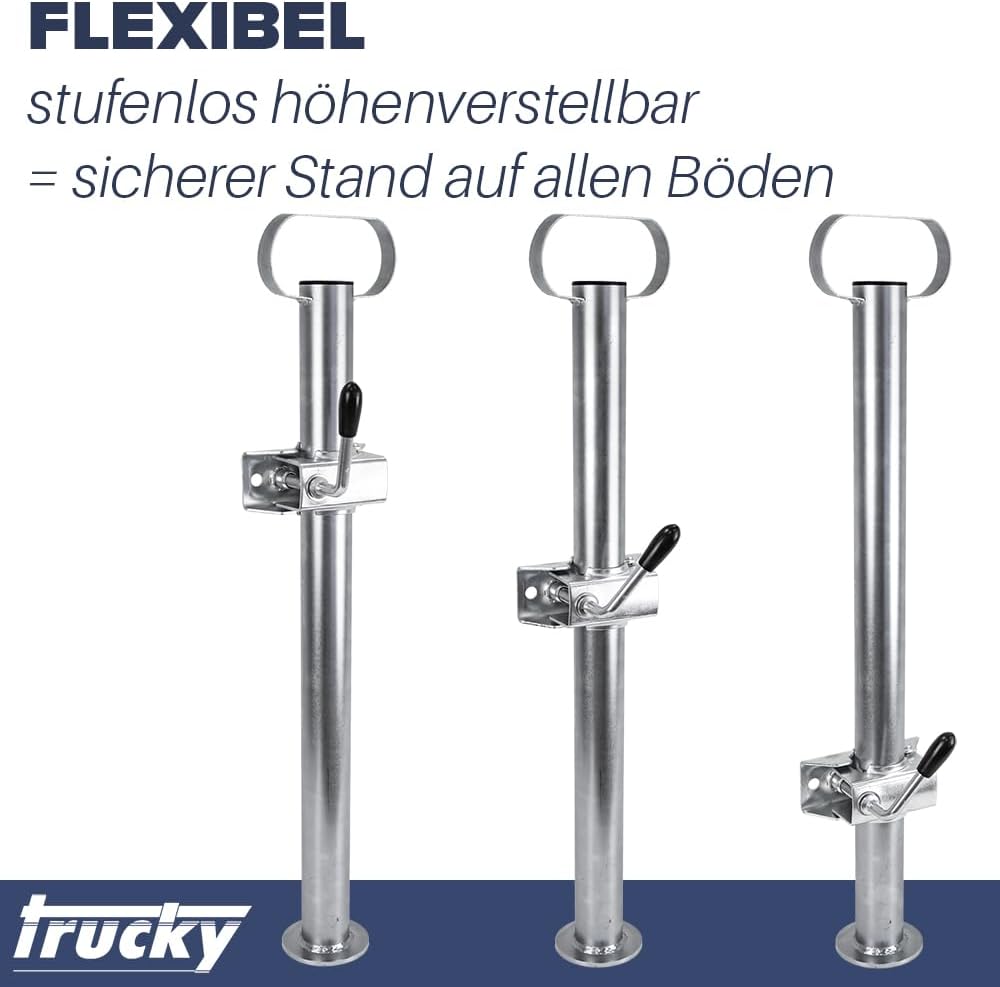 Trucky 2X Set Anhänger Stützen mit Klemmhalter Anhängerstützen 300 kg verzinkter Stahl 600 mm 60 cm