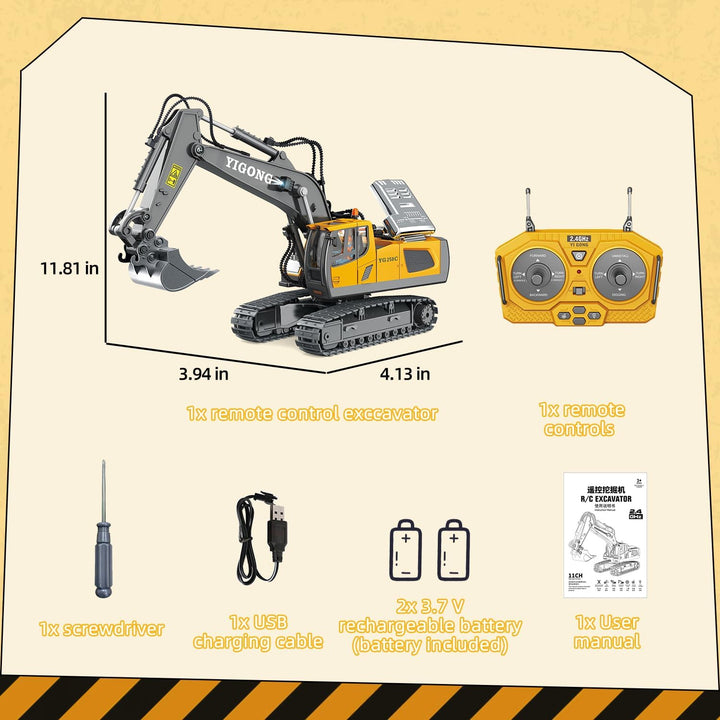 Ferngesteuertes Spielzeug,11CH,2,4GHz Bagger RC,680° Drehung,Mit Licht und Ton,Geeignet für Jungen i