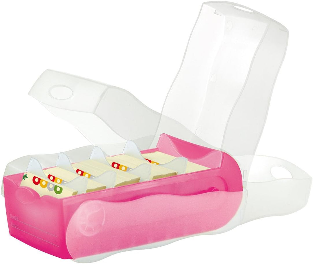 Karteibox CROCO A7, transl.-pink mit 5 Stützen und 100 Karten, 2 Boxen-Sparset