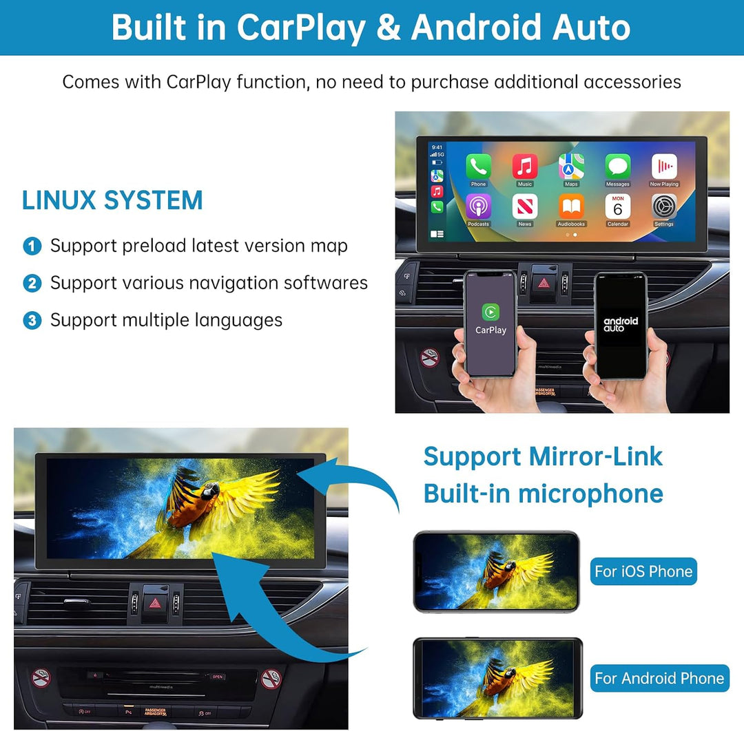 Autoradio 10,25 Zoll Touchscreen mit kabellosem Carplay &amp; Android Auto für 2011–2018 Audi A6 A7 mit