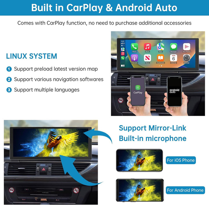 Autoradio 10,25 Zoll Touchscreen mit kabellosem Carplay &amp; Android Auto für 2011–2018 Audi A6 A7 mit