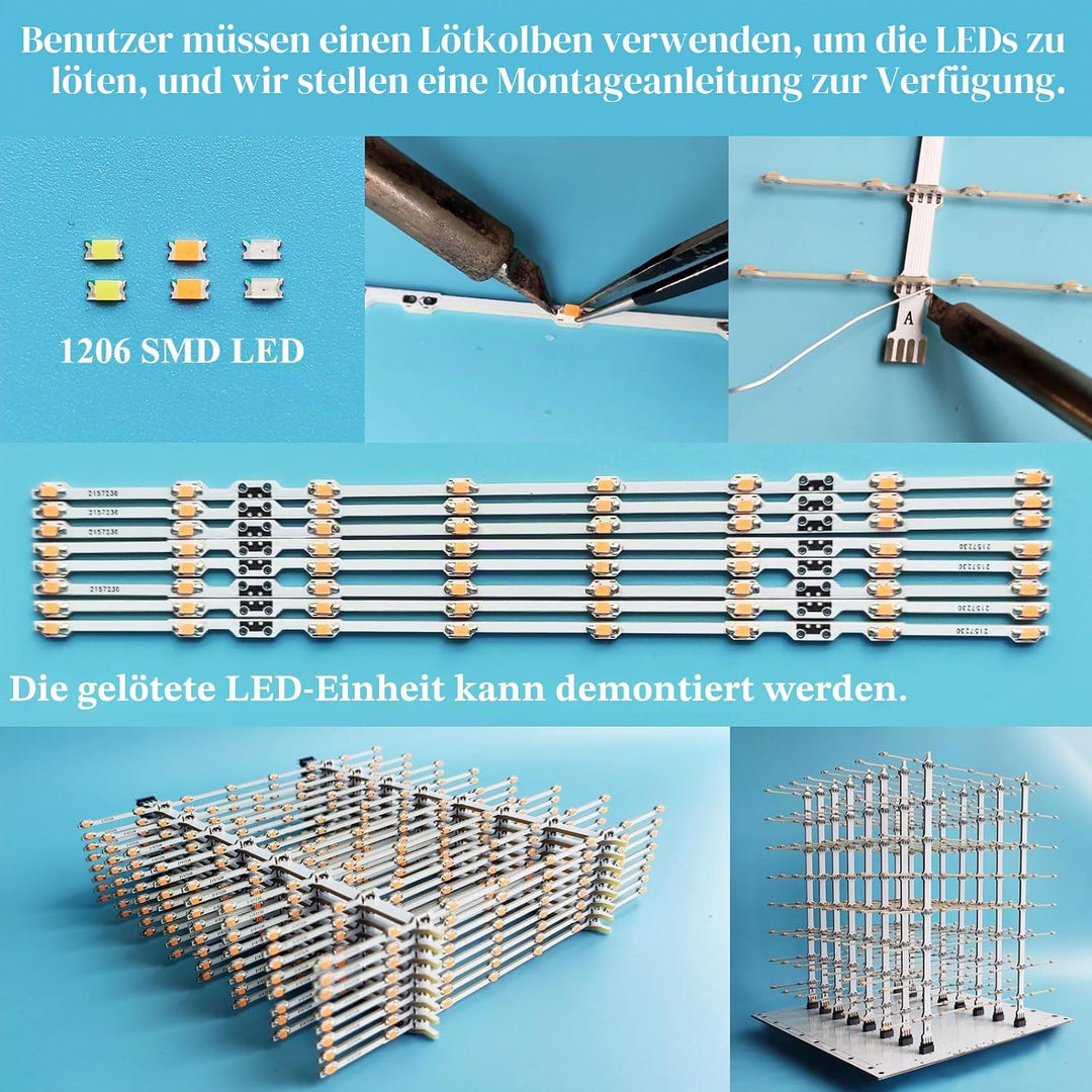 iCubeSmart 3D8P-MULTI, 3D-LED-Würfel-Set, Elektronische Kits, LED Cube Bausatz DIY Kit LED Licht Cub