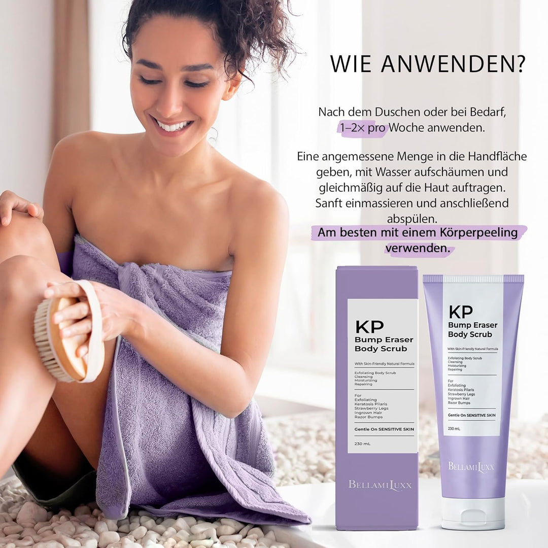 BellamiLuxx KP Bump Eraser Body Scrub: Peeling für Keratosis Pilaris & Erdbeerhaut, Glättet raue, tr