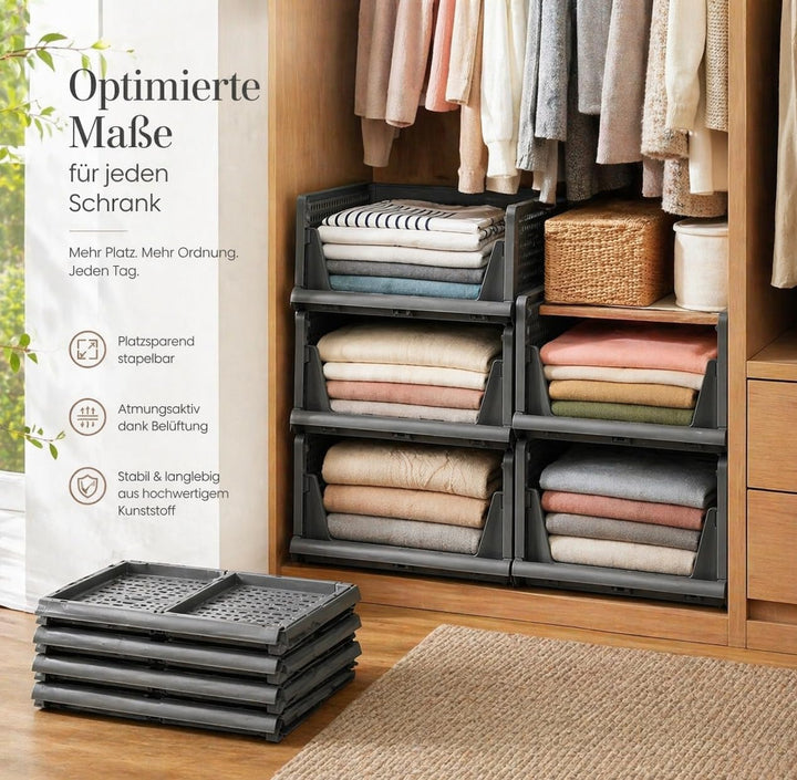 RMAN Schubladenbox 4er Set Kleiderschrank Organizer Stapelbare Schrank Regal Aufbewahrungsbox Plasti