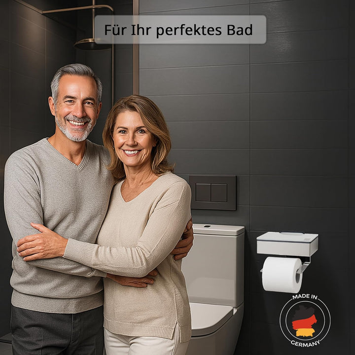 Toilettenpapierhalter mit Feuchttücherbox - Gehäuse Poliert & Abdeckung Glas Weiss - befüllbar von L