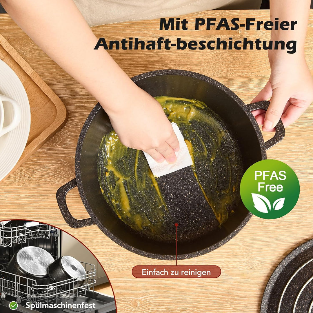 Bräter mit Deckel Schmortopf Induktion 28 cm Brot Backen Dutch Oven Stil, leichter als Gusseisen Top