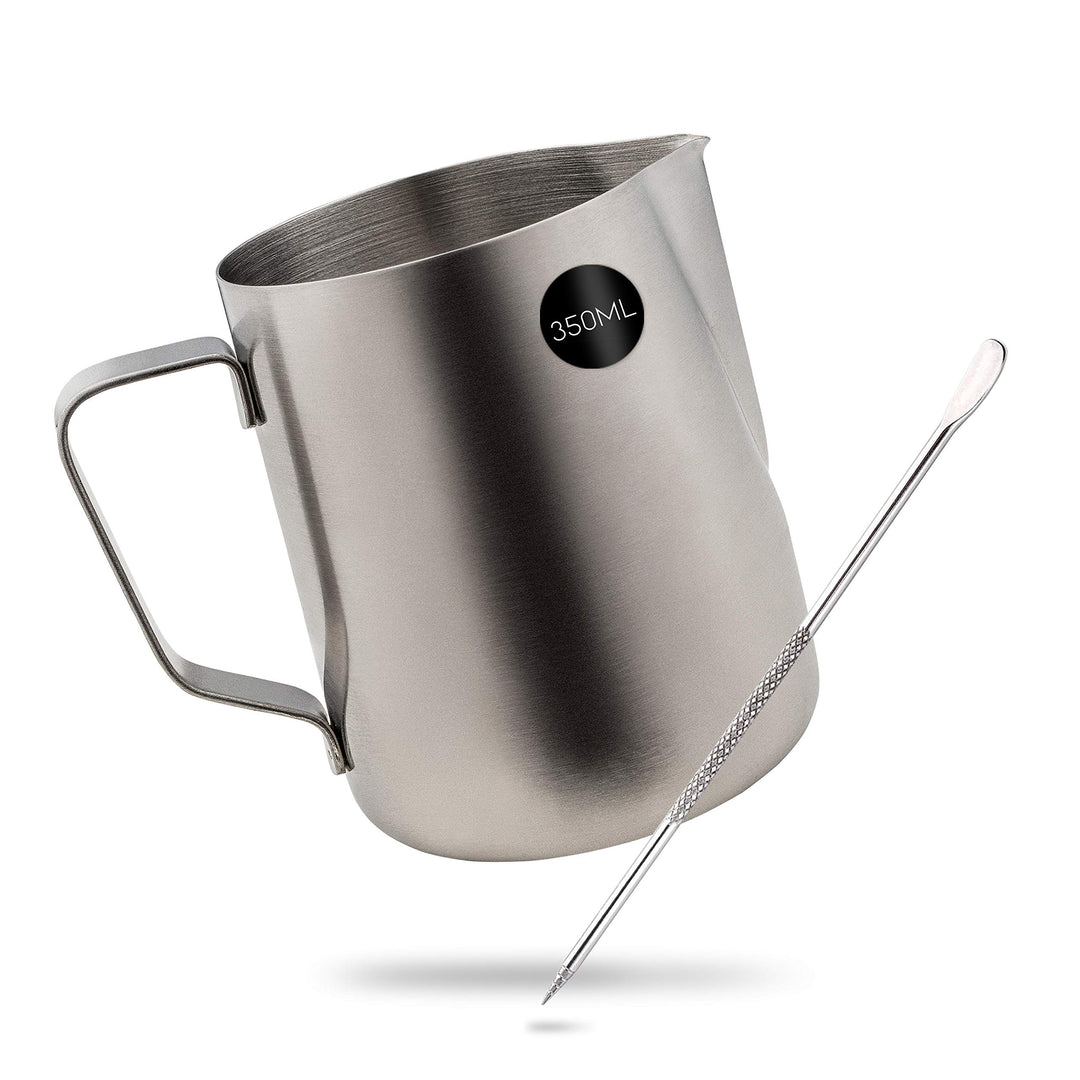 Cafendi | Milchkännchen – Barista Milchkännchen Edelstahl 350ml rostfrei – Milk Pitcher mit Messskal