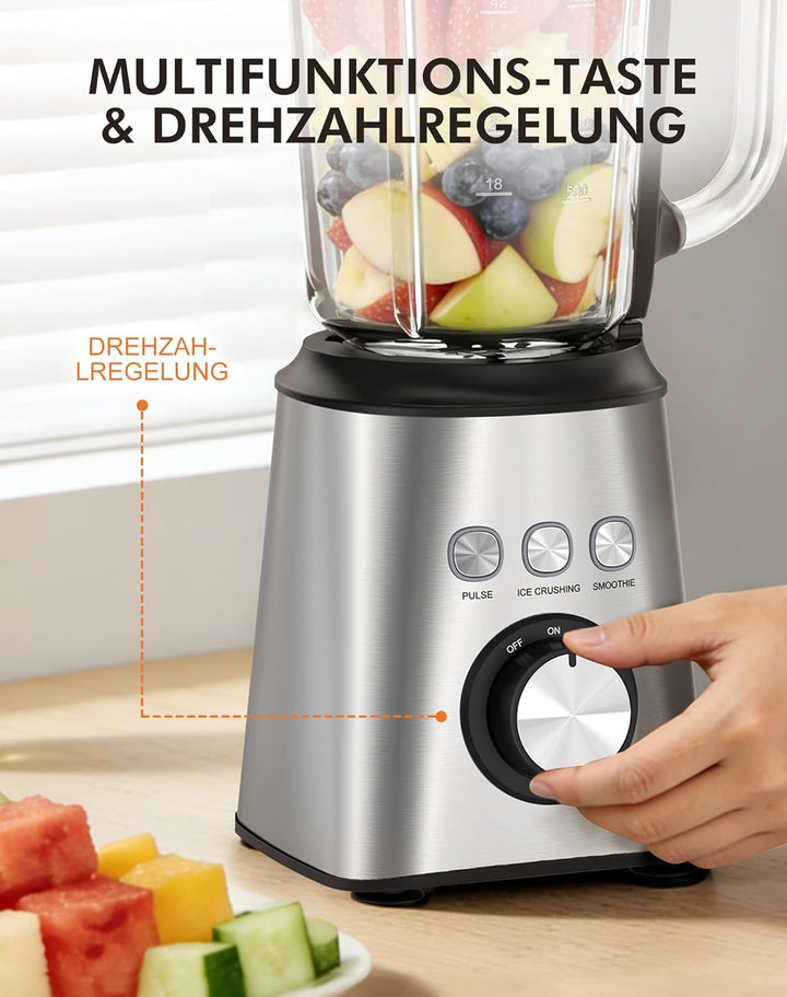 Mixer, Smoothie Maker & Standmixer, Hochgeschwindigkeits Mixer Smoothie Maker 1,5L Glasbehälter&600m