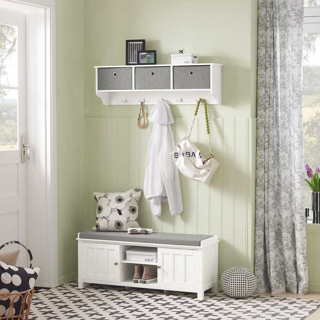 SoBuy FRG282-W Wandgarderobe Flurgarderobe Kleiderhaken Hängeregal mit 3 Körben und 5 Haken Garderob