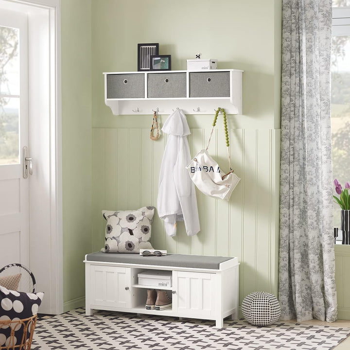 SoBuy FRG282-W Wandgarderobe Flurgarderobe Kleiderhaken Hängeregal mit 3 Körben und 5 Haken Garderob