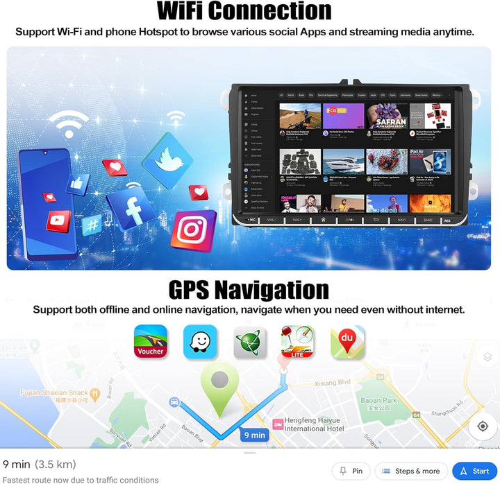 CAMECHO 4G+64G 8-core Android 13 Autoradio für VW Golf 5 6 Touran B6 EOS Tiguan Polo mit Carplay And