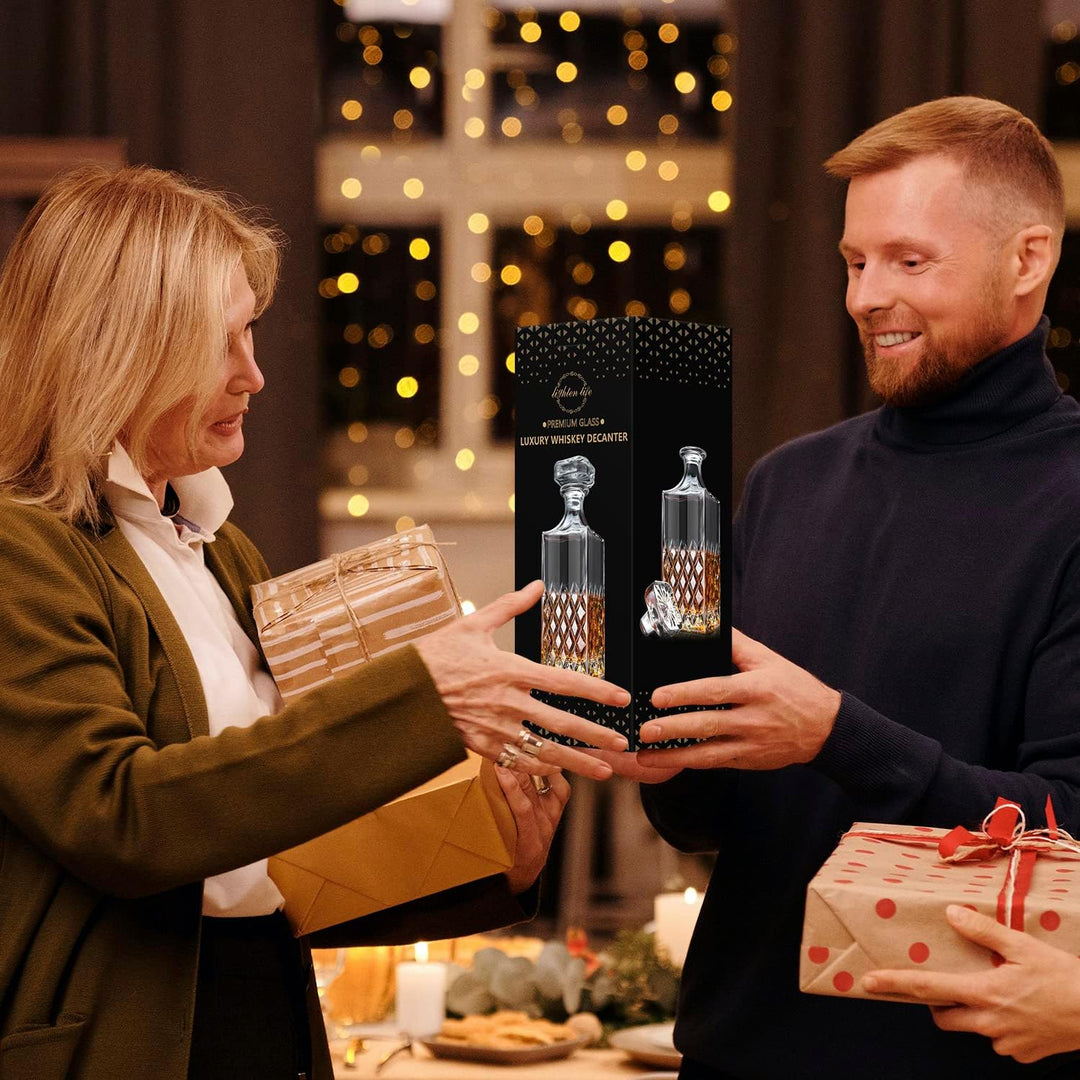 LIGHTEN LIFE Whisky-Dekanter 849, ml bleifreier Whisky Karaffe mit Stopfen in Geschenkbox,Kristall-S