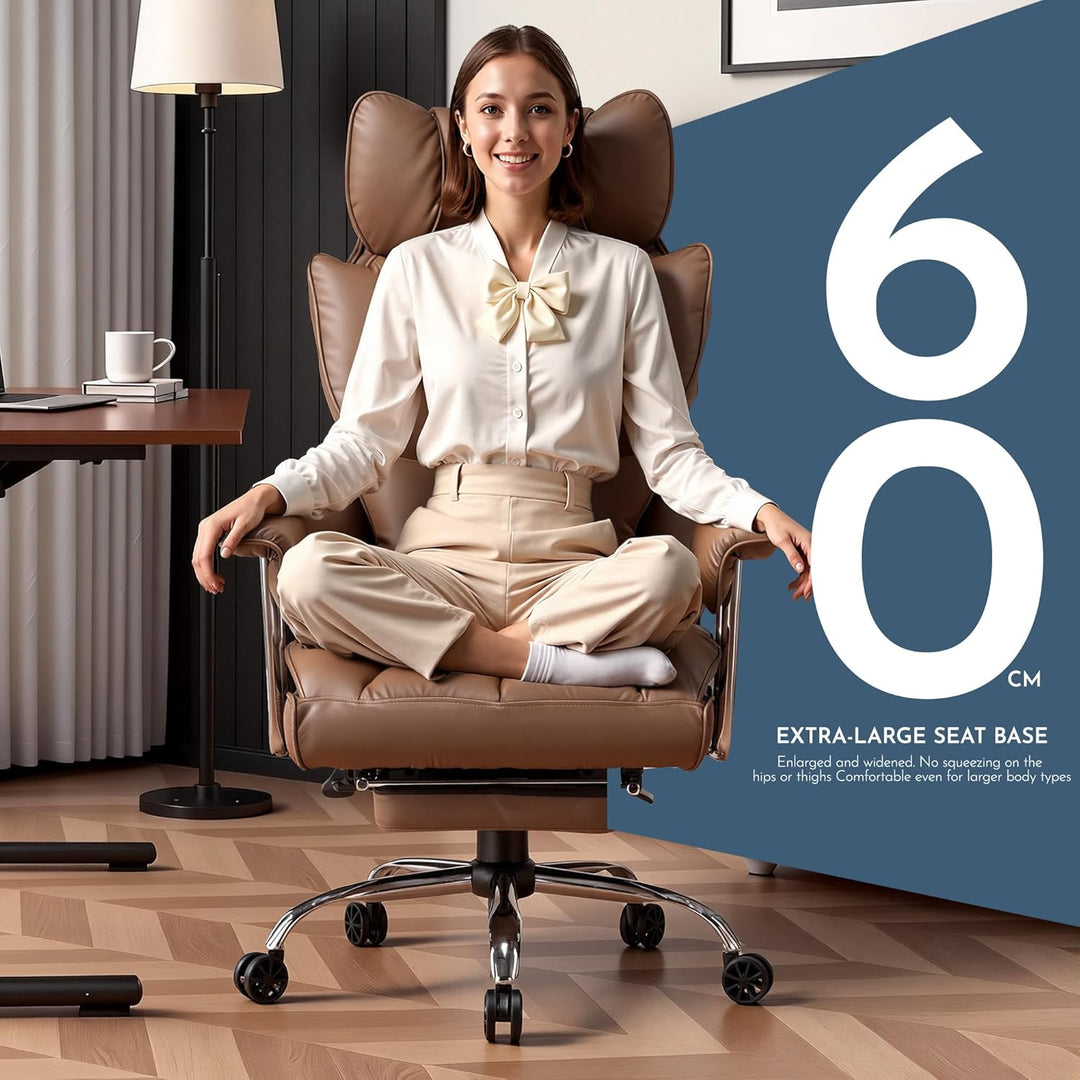 Efomao bürostuhl ergonomisch, PU Leder Chefsessel, bürostuhl 150 kg mit Fussstütze und Lendenwirbels