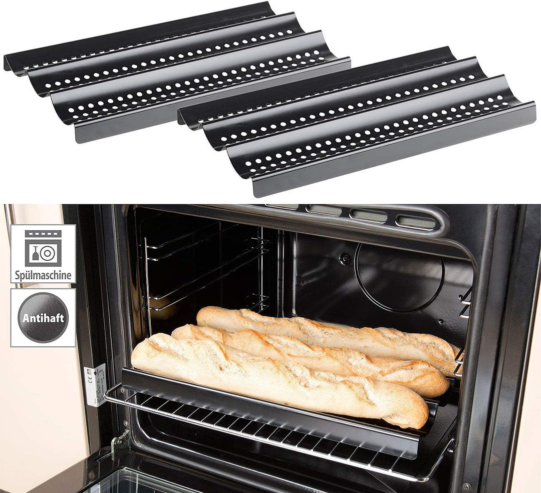 Rosenstein & Söhne Backofenblech: 2er-Set Baguette-Backbleche aus Carbonstahl, Anti-Haft-beschichtet
