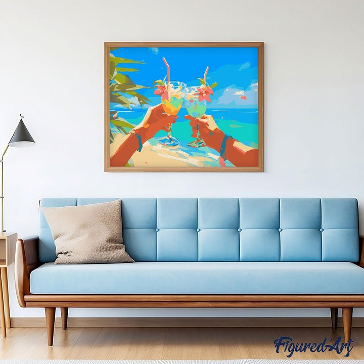 Figured'Art Malen Nach Zahlen Erwachsene Mit Rahmen Strand-Toast - Paint by Numbers Basteln DIY Bast