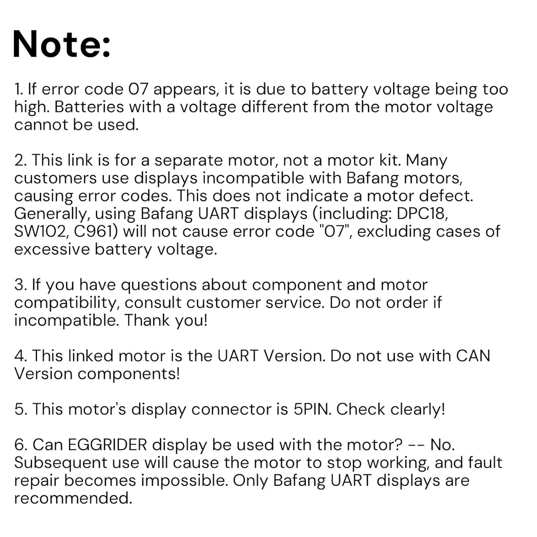 BAFANG Mittelmotor 36V/48V 250W/500W/750W/1000W UART/CAN Version, BBS01B BBS02B BBS HD G340 Motor Ki