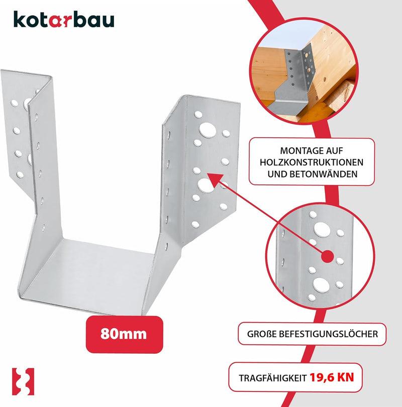 KOTARBAU® 10er Set Balkenschuh Typ A 80 mm Holzbalkenverbinder Balkenverbinder Verbinder für Baukons