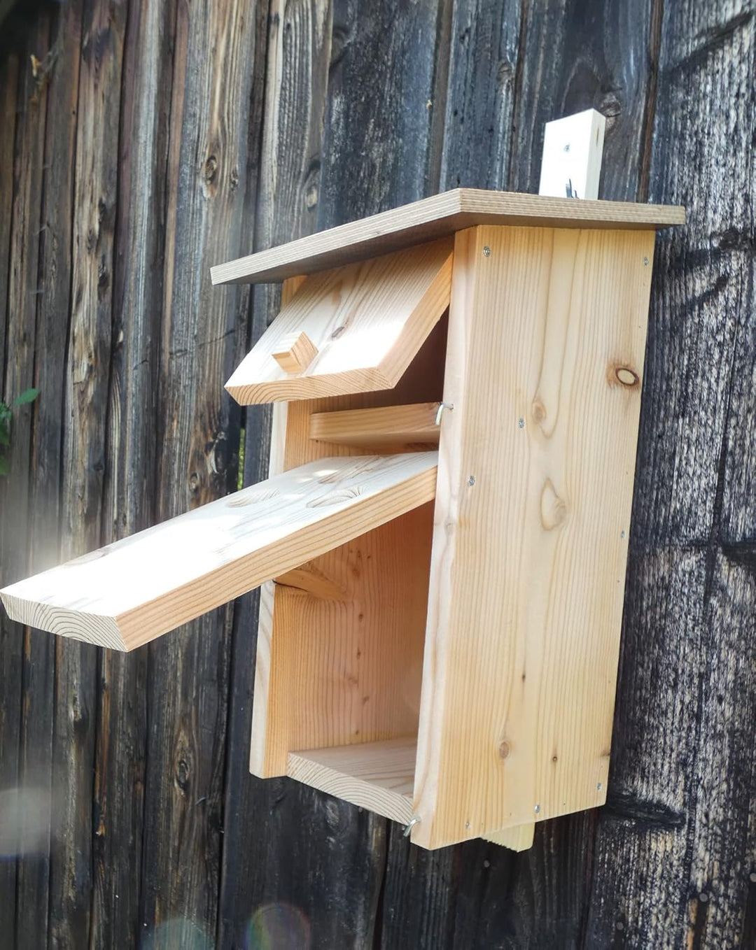Premium Natur Lärchenholz Nistkasten unbehandelt nach Nabu, massives Vogelhaus Nisthilfe wetterfest