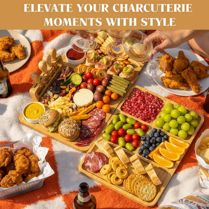Grosses Bambus Charcuterie Board Set (40x30x2 cm) Käsebrett & Platten Zubehör mit Messern für Gesell