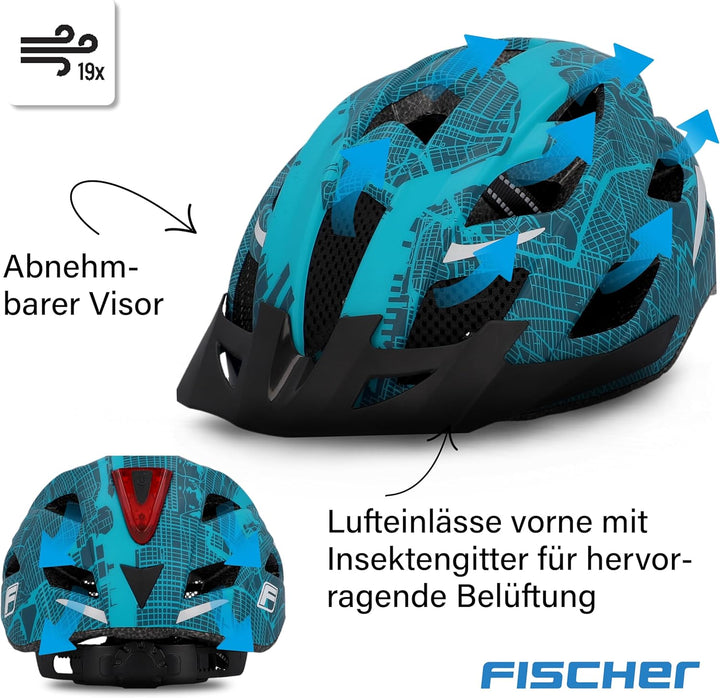 FISCHER Fahrradhelm, Radhelm, Cityhelm Urban Plus, mit integriertem LED-Rücklicht für Damen und Herr