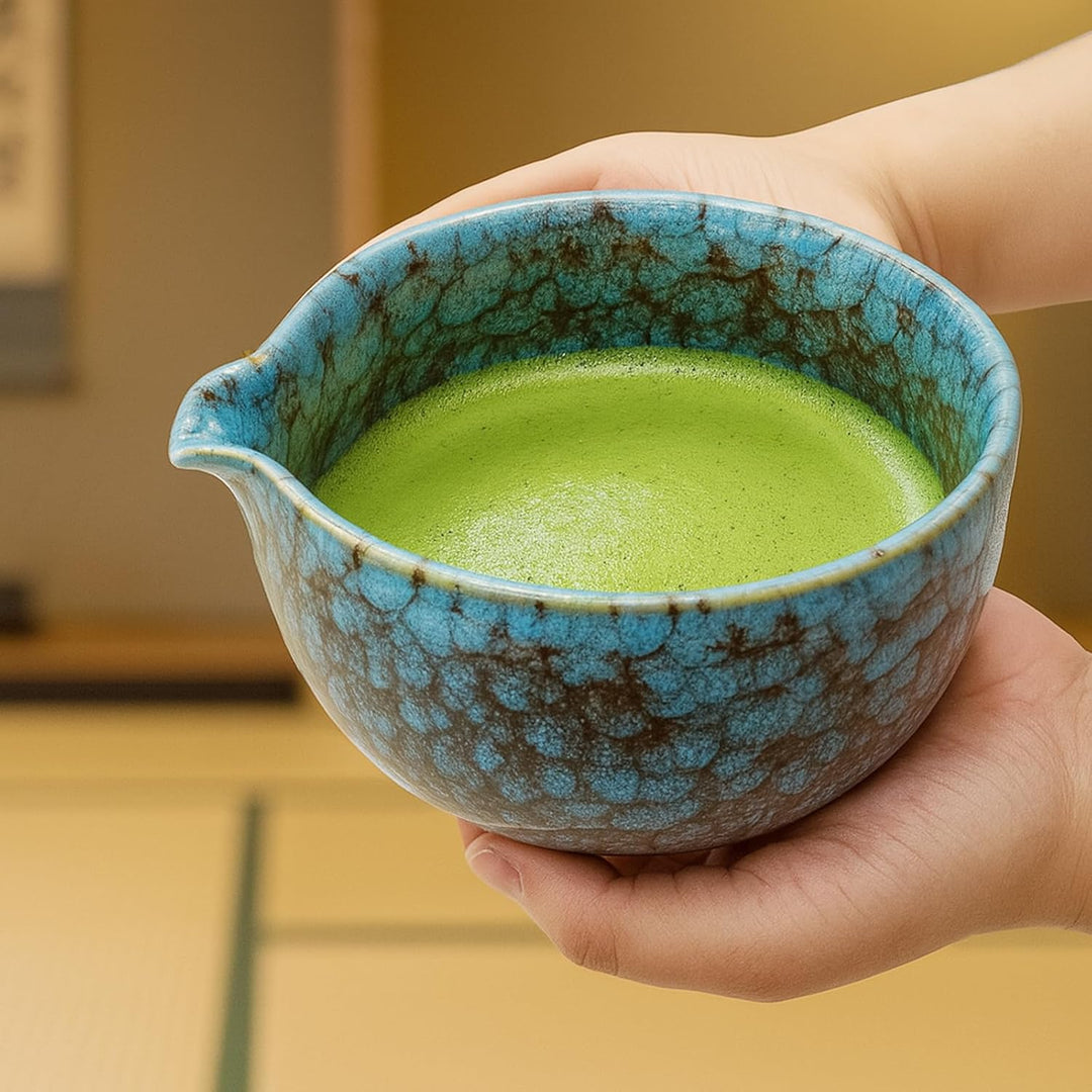 SURFOU Matcha Set 7 Stück, Matcha Schale mit Ausgiesser, Bambus-Schneebesen, Schaufel, Besenständer,